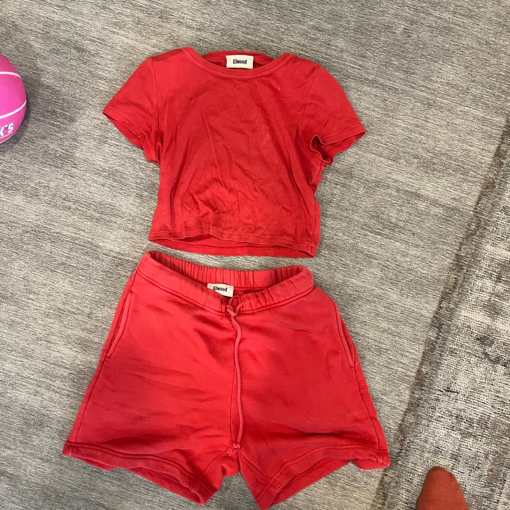 Elwood Red Cropped Tee and Drawstring Shorts Set